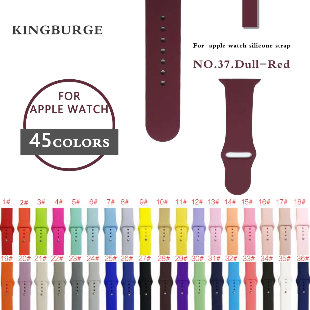 KINGBURGE 45 цветов мягкий силиконовый сменный спортивный ремешок для Apple Watch Band 44 мм/42