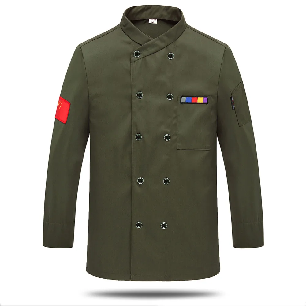 7 цветов, M-3XL, унисекс, китайский ресторан, шеф-повара, Рабочая форма для пекарни, кухни, рабочая одежда, одежда с длинным рукавом, дышащие поварские куртки - Цвет: Army Green