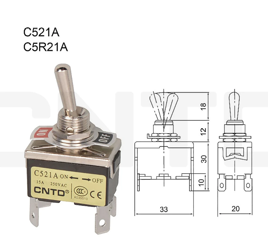 

Рычажный мини-переключатель C521A C5R21A, 15 А, 250 В переменного тока