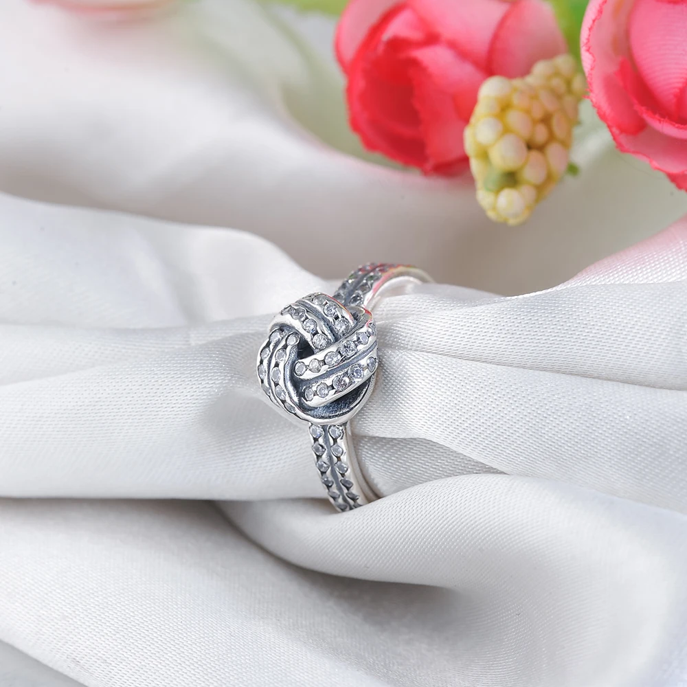 2017 новая мода 925 стерлингового серебра сверкающие Love Knot Свадебные кольца на палец