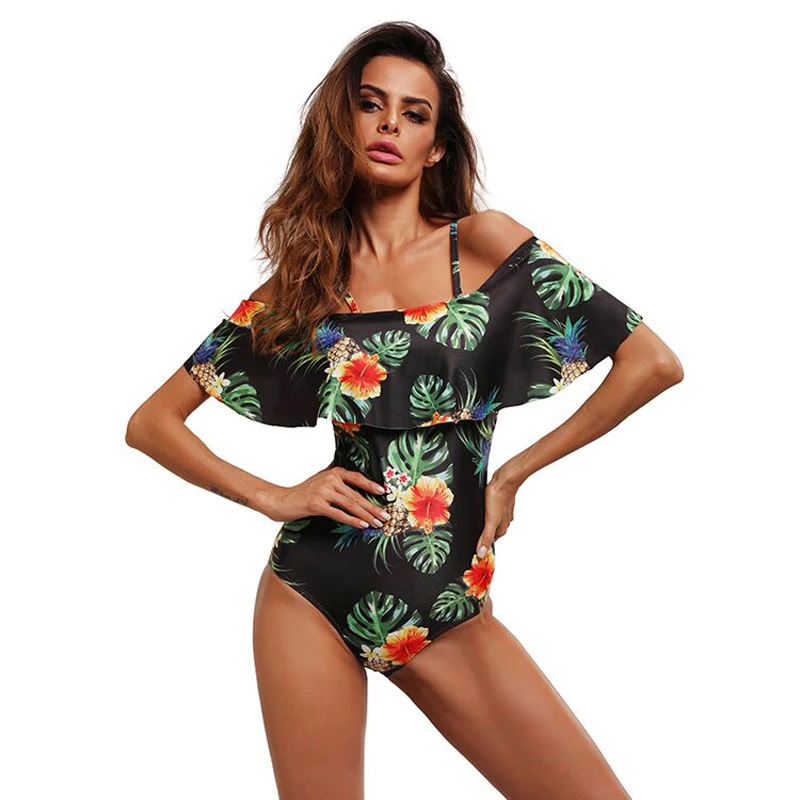 FS Цельный купальник с оборками высокая посадка ремень ананас женский купальный