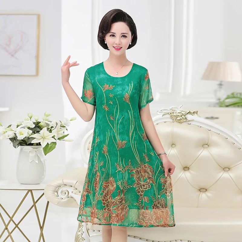 summer dresses women 2020 plus size xl-4xl short sleeve floral red green party dress casual loose o-neck mother clothing | Женская