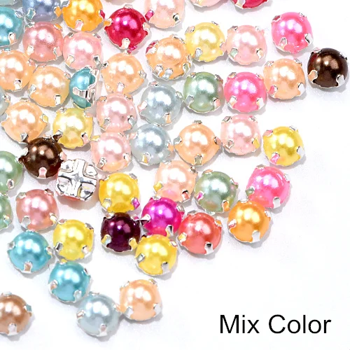 Mix Color 5 мм, 100 шт, стразы для шитья с жемчугом, пришивные стразы с серебряной застежкой, полукруглые жемчужины для самостоятельного изготовления свадебного платья B1238 - Цвет: Mix Color