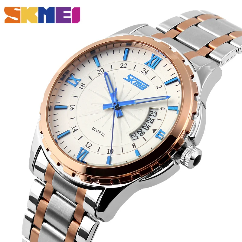 SKMEI 9069 кварцевые часы мужские модные повседневные полностью стальные