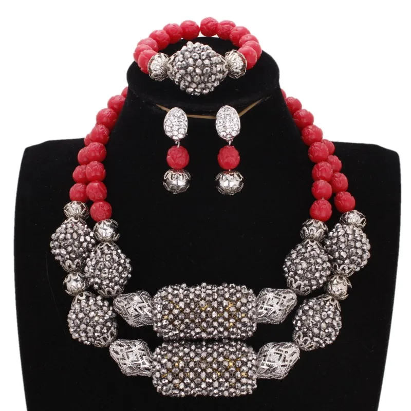 Дудо Роскошные Большой Африканский Neckalce красный и золотой Дубай Свадебный комплект ювелирных изделий Кристалл бусы знаменитости Свадебные украшения подарок
