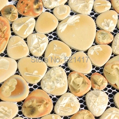 Желтая Золотая керамическая фарфоровая мозаика для сада двора backsplash HMCM1012