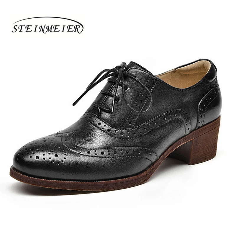 Black 4.5cm Yinzo/женские туфли-оксфорды; винтажные женские туфли-лодочки из натуральной кожи; женские туфли-оксфорды на каблуке; цвет черный, коричневый; коллекция года; сезон весна - Цвет: Black 4.5cm