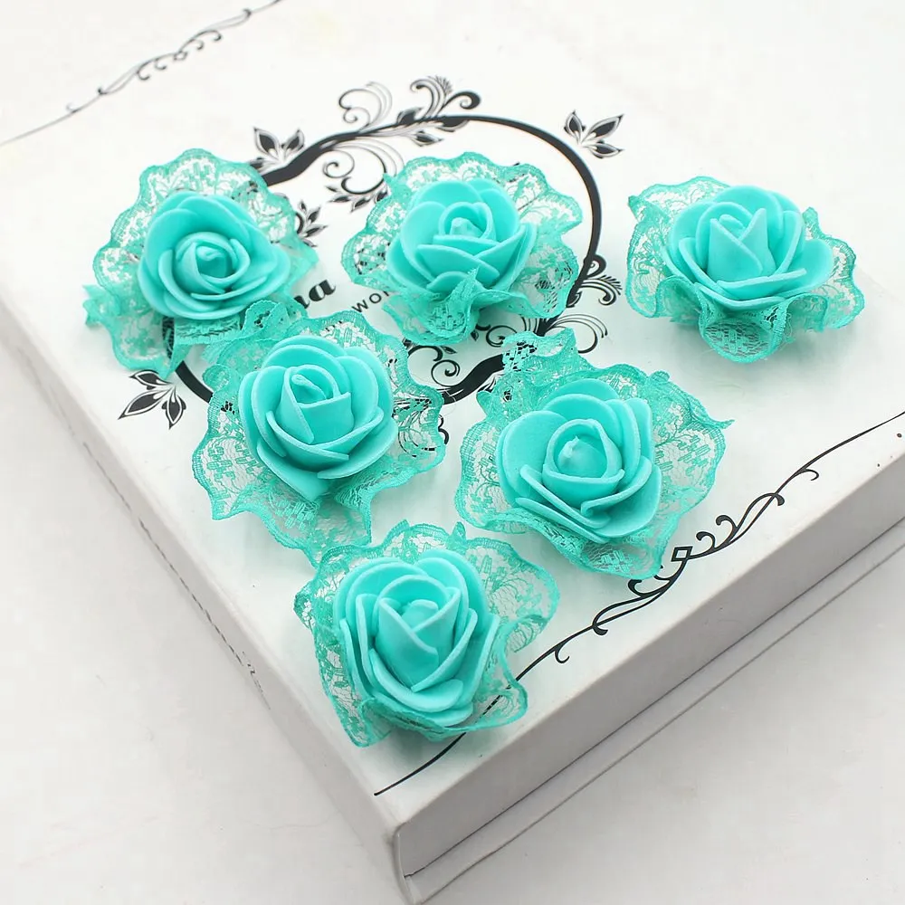 Tiffany Blue 100 шт ПЭ кружева розы искусственные цветы для свадебной коробки украшения Одежда из ткани для шитья рукоделия принадлежности для рукоделия аксессуары - Цвет: Tiffany Blue