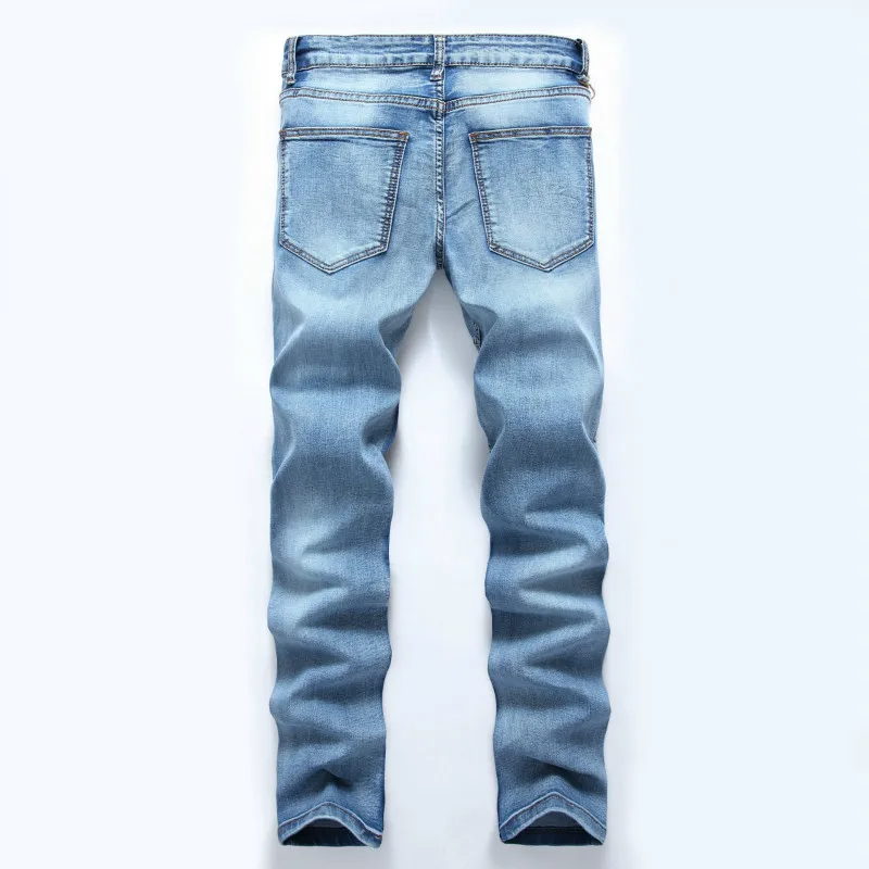 European New Mens Skinny High Jeans Slim Fold Men Brand Designer Denim Pants Super Luxury Light Blue Locomotive Male | Мужская одежда