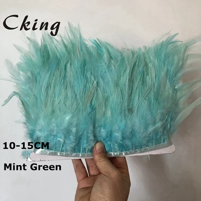 mint green 10 метров белый Куриный перо планки 10-15 см 4-6 дюймов DIY седло для петуха перо отделка бахромой пришит на атласной лентой ремесла - Цвет: mint green