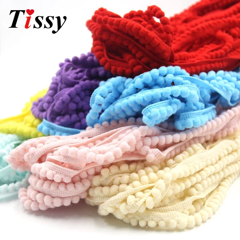 

18Yards/Lot 5MM Pom Pom Trim Ball Fringe Ribbon DIY Sewing Accessory Lace 12 Colors For Home Wedding Party Decorations
