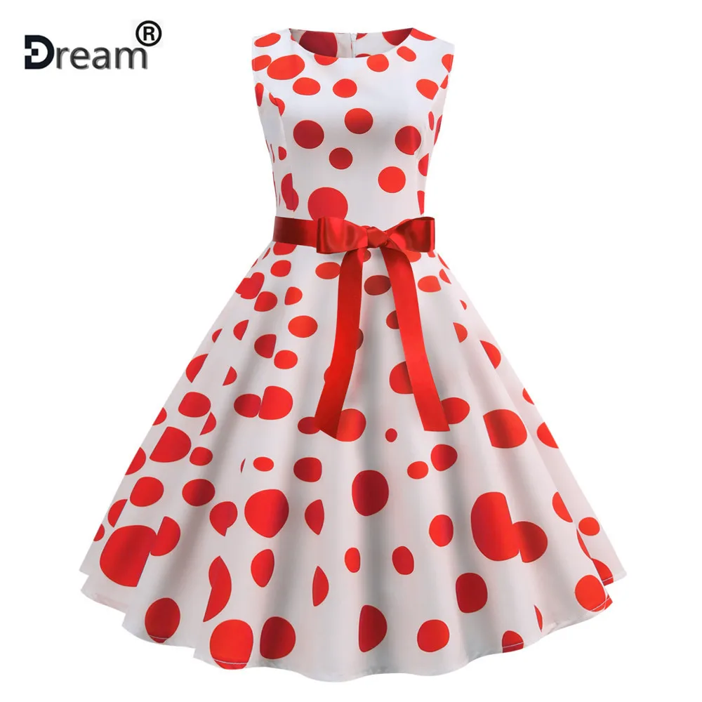 Летнее винтажное красное платье в горошек элегантное вечернее без рукавов с