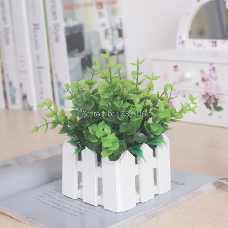 1 Набор 10 см деревянная ваза в виде забора + цветы розы и маргаритки искусственный