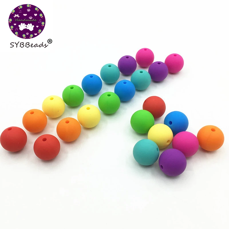 50 шт./лот силиконовый свободный бисер ребенок прорезывание зубов Beads-40colors-безопасный пищевой класс прорезывания зубов жеванные круглые силиконовые бусы