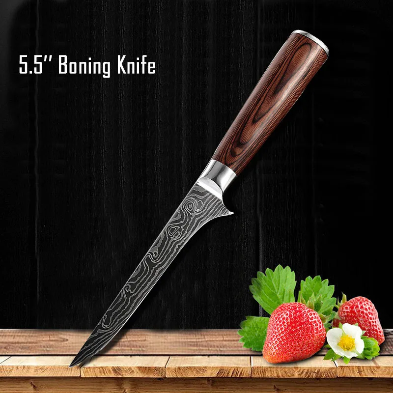 5.5 Boning knife Набор кухонных ножей лезвия из нержавеющей стали Дамасские лазерные наборы шеф-ножей Santoku инструменты для приготовления пищи Кухонные - Цвет: 5.5 Boning knife