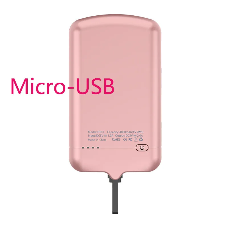 rosy for Micro-USB 4000 мАч Andriod телефон универсальный внешний аккумулятор чехол для samsung S6 edge S5 Micro-USB зарядное устройство чехол для зарядки - Цвет: rosy for Micro-USB