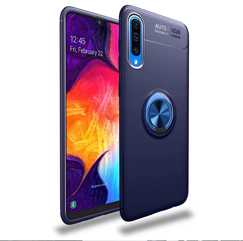 Синий Для samsung Galaxy M10 M20 A10 A20 A30 A40 A50 A70 чехол Красочные Металлические Магнитные Кольца держатель мягкий, роскошный, из ТПУ Крышка подходит a50 - Цвет: Синий