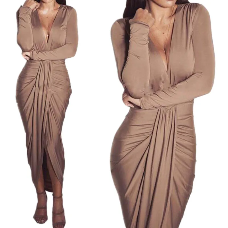 ADEWEL сексуальное Клубное платье с длинным рукавом глубоким v образным вырезом