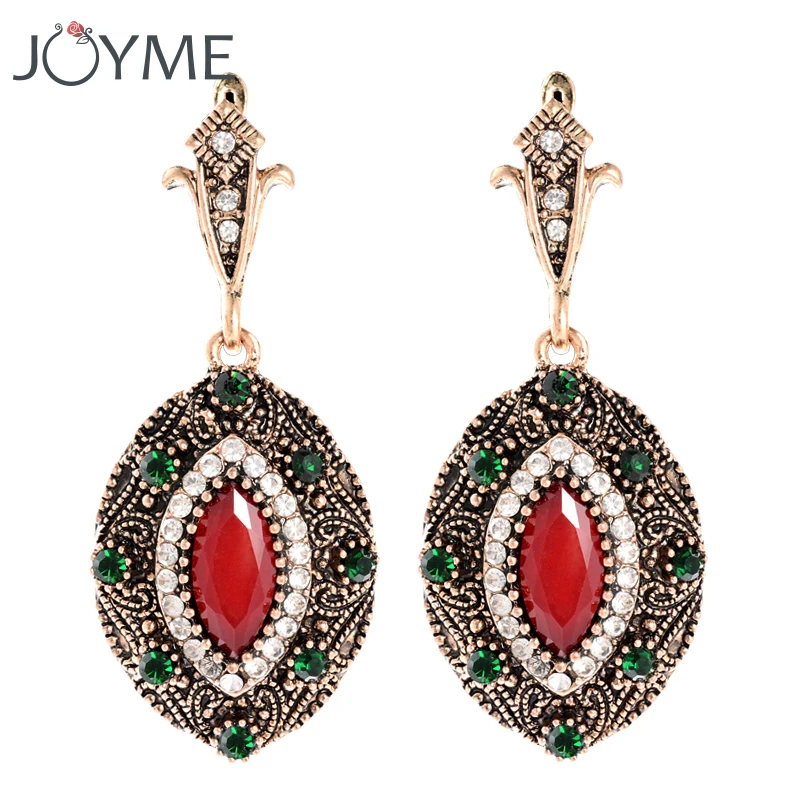 

Joyme TurkeyVintage Jewelry Maxi Brinco Beads Earring Female Charm Red Resin Clip Chandelier Pendant Drop Earrings