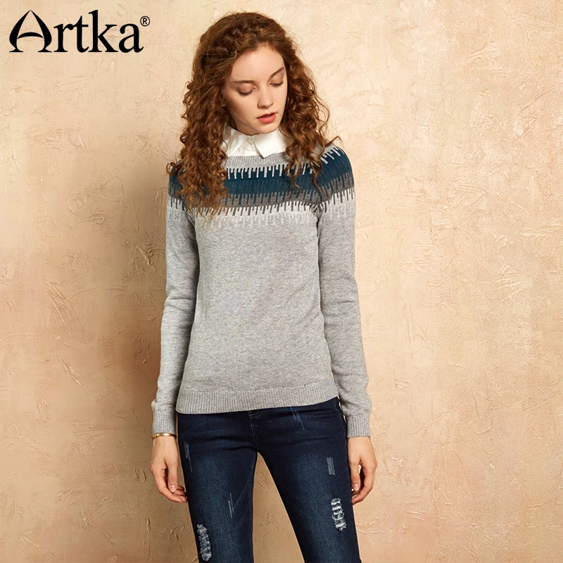 ARTKA осенний пуловер свитер для женщин 2018 винтажный Джемпер со съемным воротником