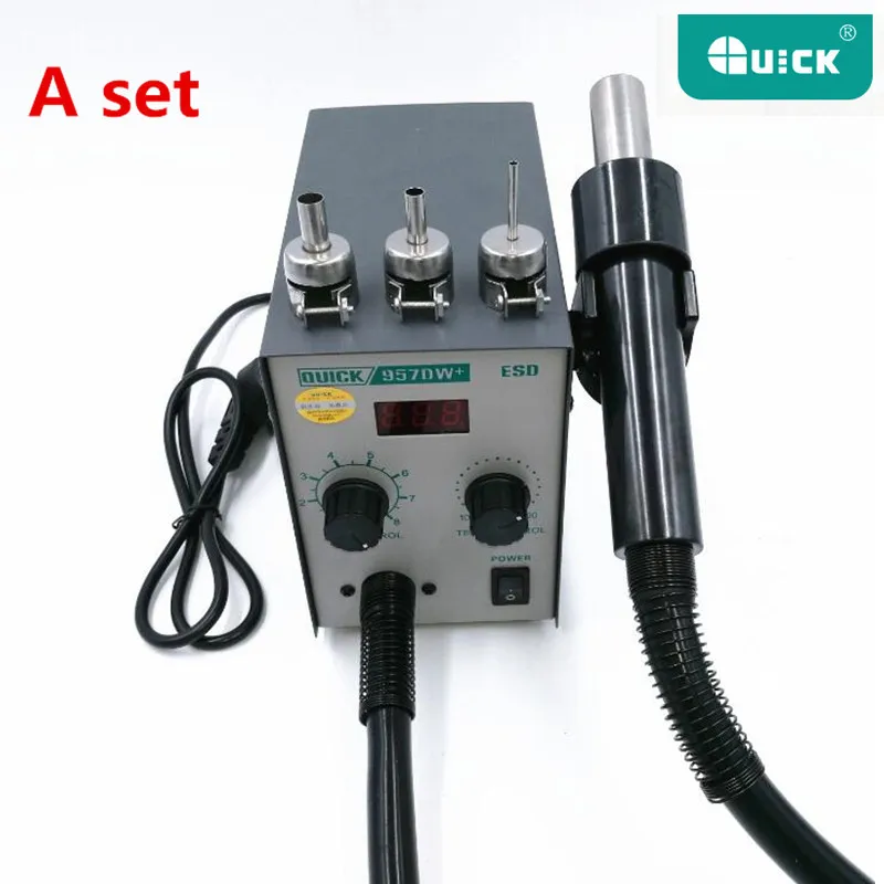 A set 220V обновления быстрая 957DW+ светодиодный Дисплей Регулируемая горячий воздух Тепловая пушка с винтовой Ветер 400 Вт SMD паяльная станция с 3 воздушные сопла - Color: A set
