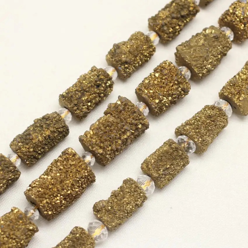 Большой Золотой титановый Druzy Achate пробуренный Самородок Свободные бусины DIY