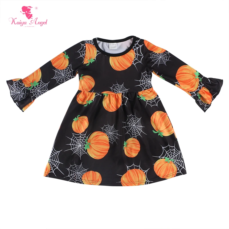 Kaiya Angel Latest Baby Girls Dresses Halloween Pumpkin Printed Long Sleeve Fall Clothes Wholesale Children Boutique One Piece | Детская