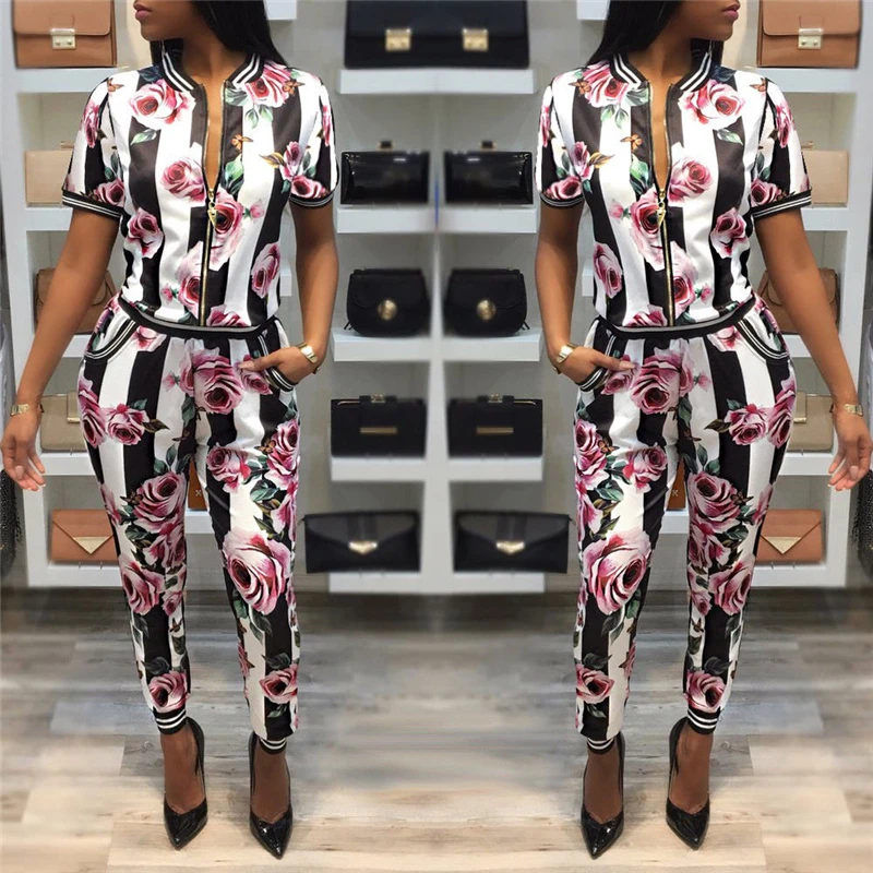 Женский Осенний комбинезон из 2 предметов с цветочным принтом толстовка