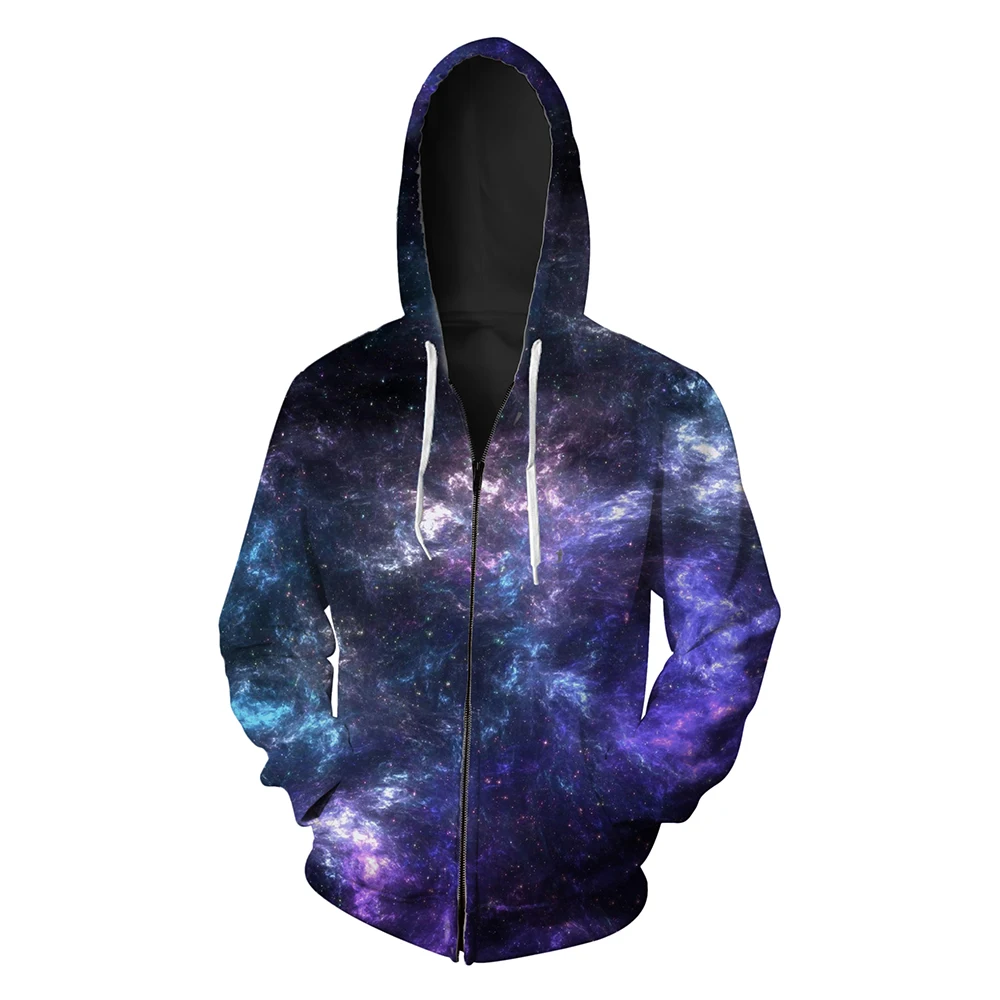 Мужские синие толстовки с капюшоном фиолетовые Кофты на молнии 3D принтом Galaxy Space