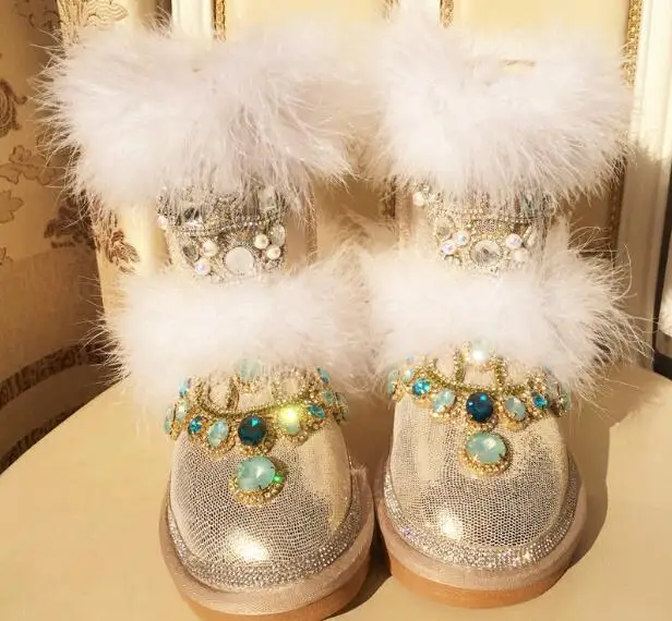 Женские ботильоны на плоской подошве золотистые ботинки с украшением из меха