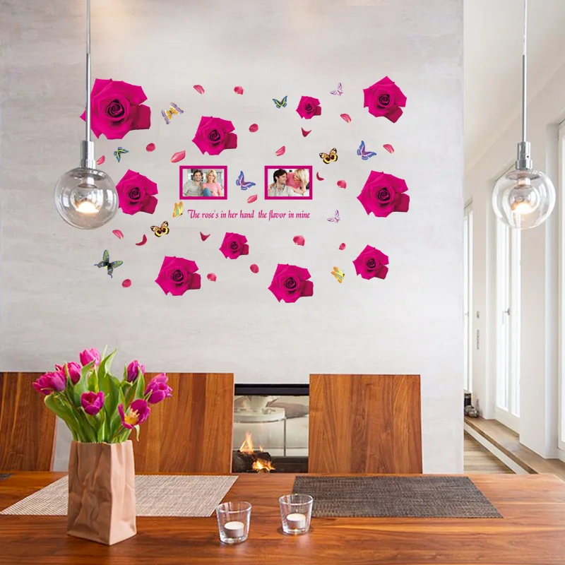 [Fundecor] розы бабочки фото наклейки на стену в раме домашний Декор Гостиная Спальня
