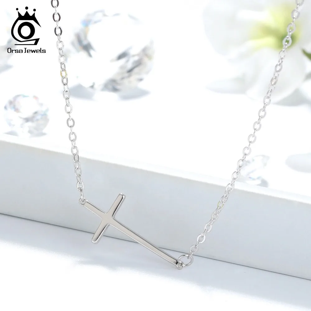 ORSA JEWELS подлинное Серебро 925 женское ожерелье подвеска в форме Креста 24 мм ширина Стерлинговое Серебрянное ювелирное ожерелье вечерние подарки OSN110