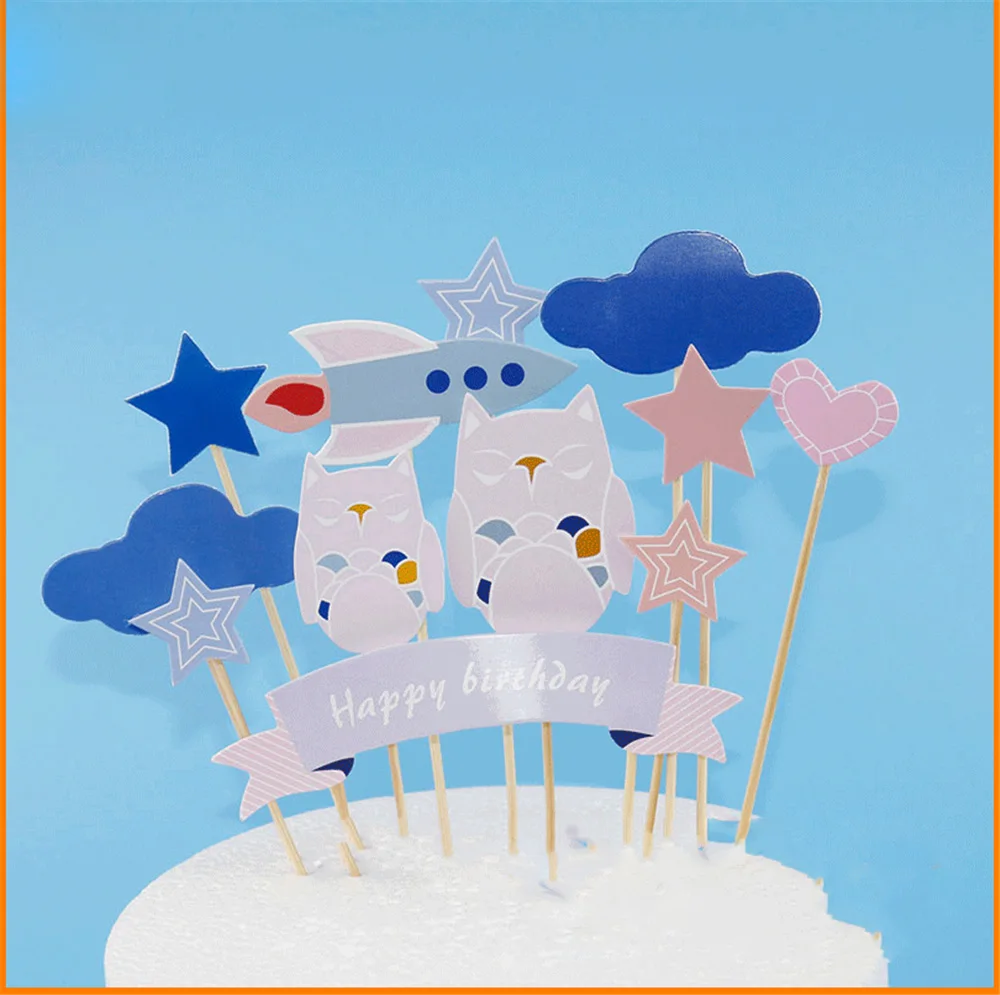 1set Elephant Lovely Happy Birthday Cupcake Cake Topper Flags Baby Shower Party Decoration Children Supplies | Дом и сад