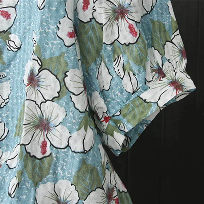 Women Shirt Floral Printed Ethnic Summer Clothes 2018 New Casual Short Sleeve Breathable Soft Cotton Linen Tops Ladies Blouse |