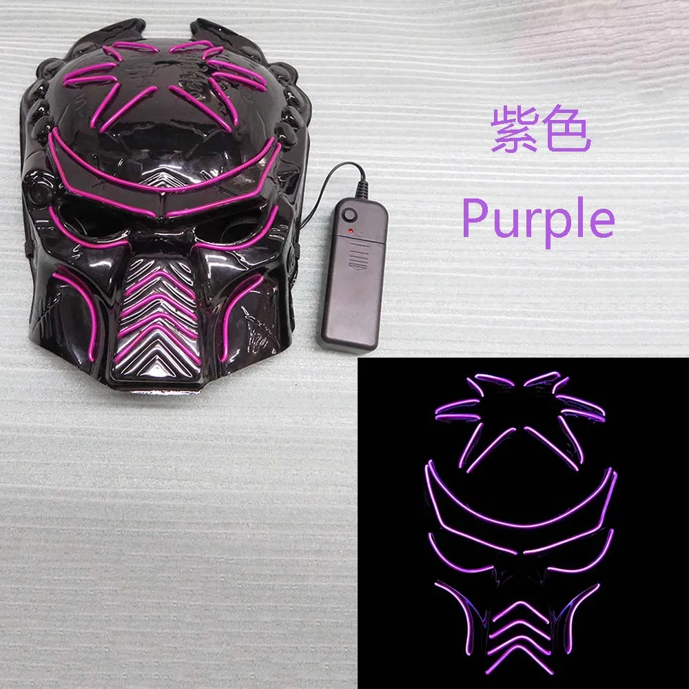 Purple Хэллоуин СВЕТОДИОДНЫЙ Световой Маска EL маска Хищник Косплэй костюм к Хэллоуину - Цвет: Purple