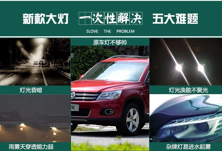 KOWELL автомобильный Стайлинг для VW Tiguan фары 2009 2010-2012 Tiguan светодиодный фары DRL Биксеноновые линзы Высокий Низкий Луч парковочная противотуманная фара