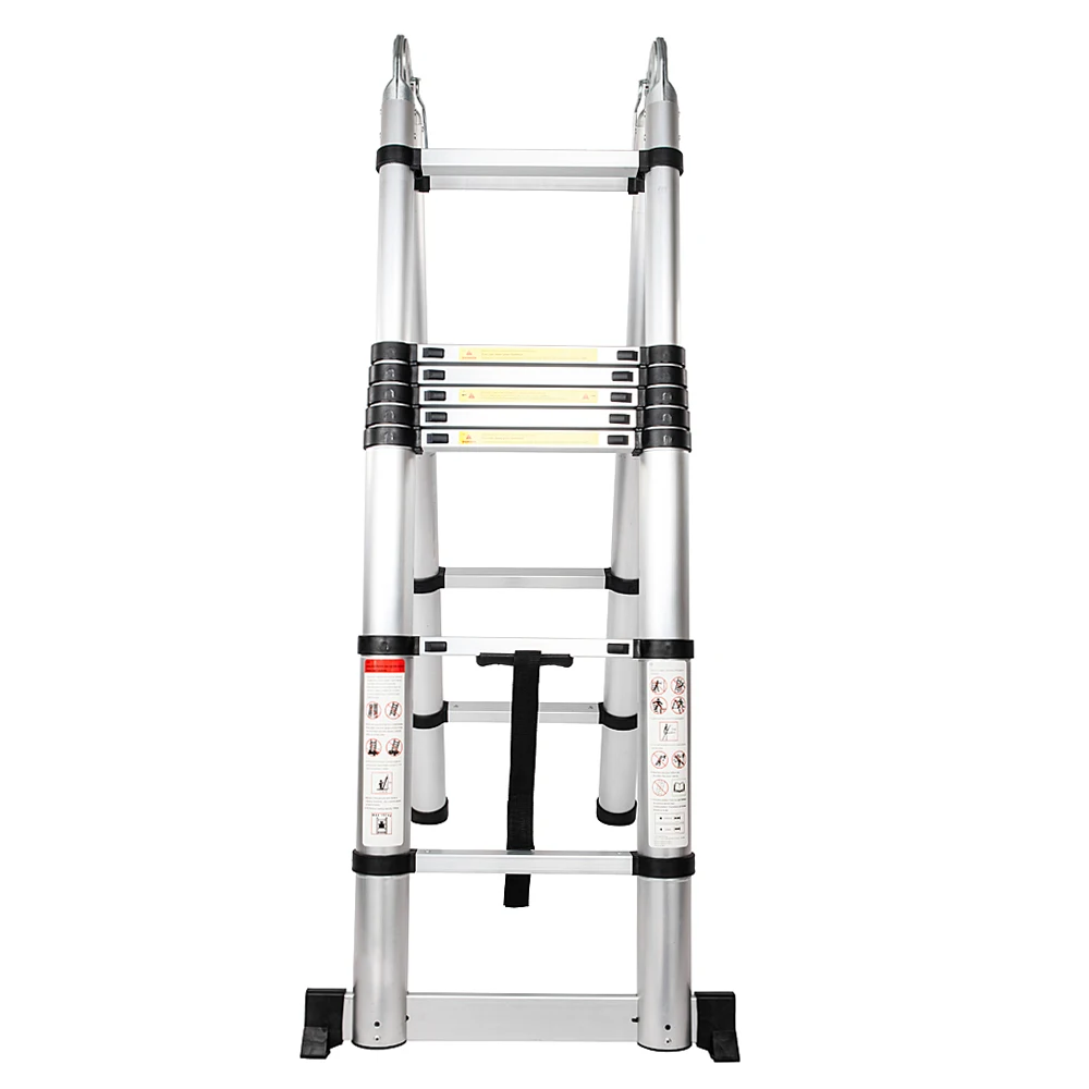 

Quality Portable Foldable Ladder Multi-Purpose 16-Step Dual Joints Aluminum Stretchable Ladder Black & Silver 5M Ladder