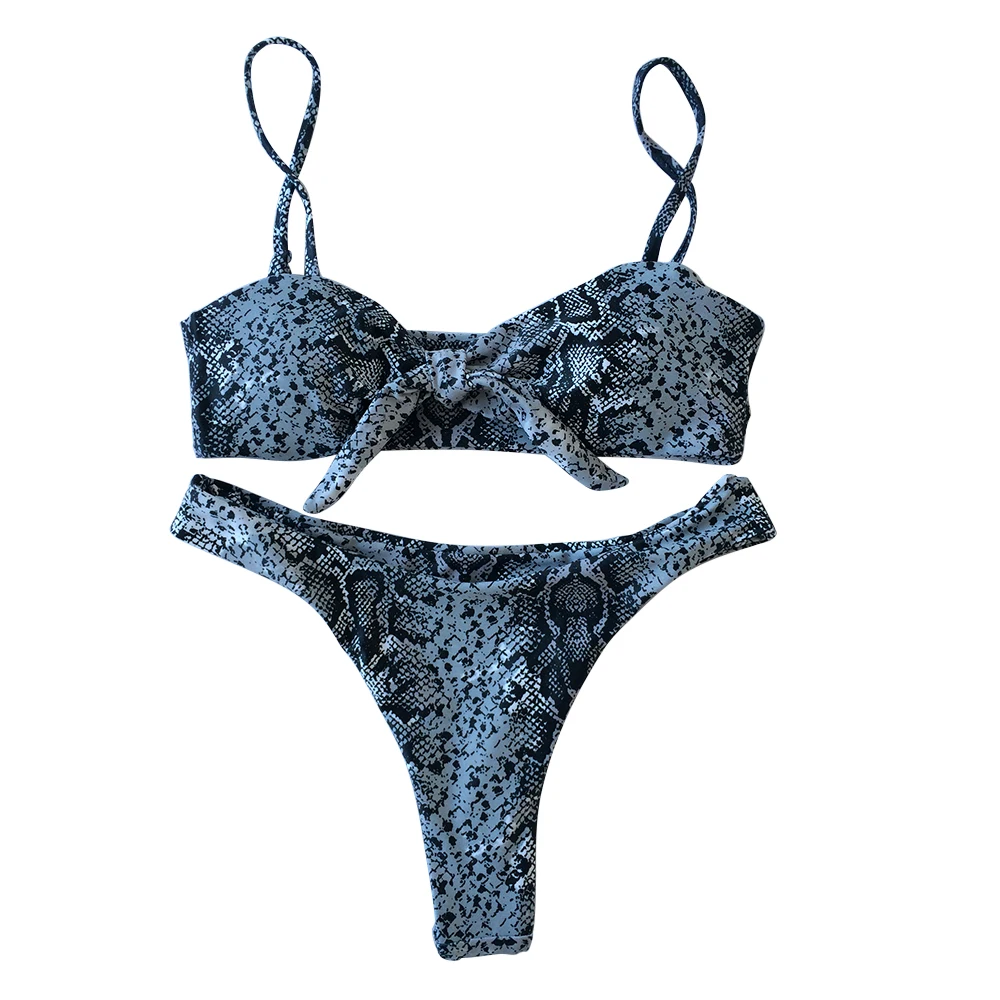 Сексуальные стринги с высокой талией бикини новинка 2019 змеиный принт бантик