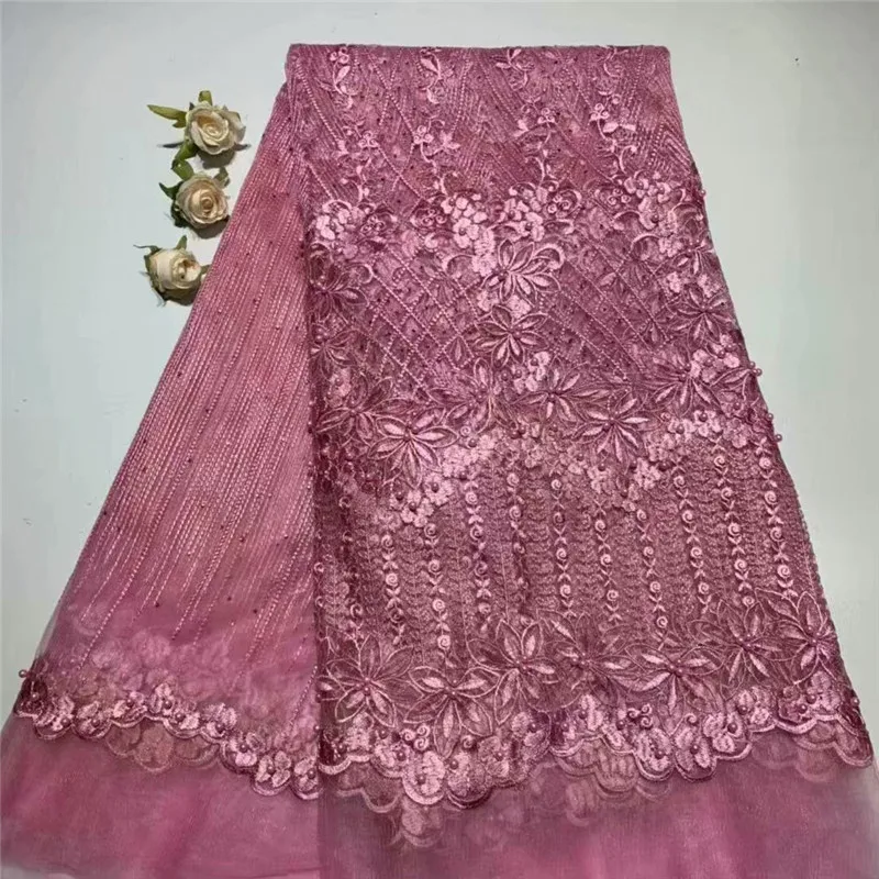 2019 Последняя французская нигерийская кружевная тюль ткани с бисером высокого