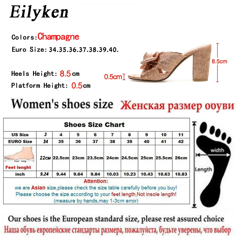 Женские шлепанцы с бантом Eilyken золотистые открытым носком на среднем каблуке