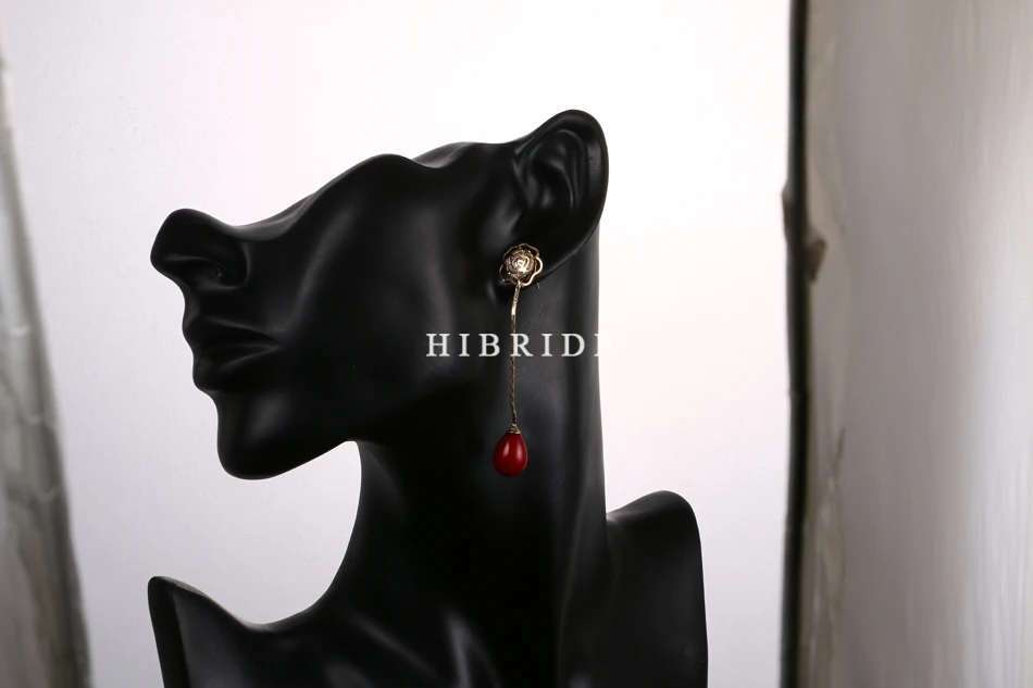 HIBRIDE модные ювелирные изделия золотые серьги с длинной цепочкой красные жемчужные серьги для женщин E-42