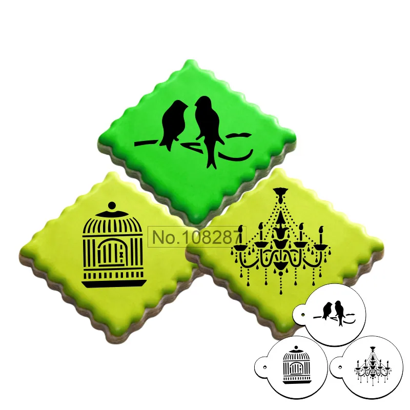 Пластиковый мини-трафарет с птицами и люстрами для украшения торта трафарет кофе