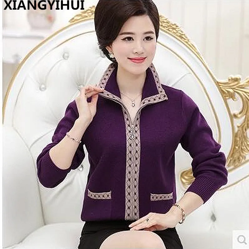 

Turn-down collar new 2017 spring and autumn the high quality women sweaters and knitwear zipper fashion pattern elegant cardigan