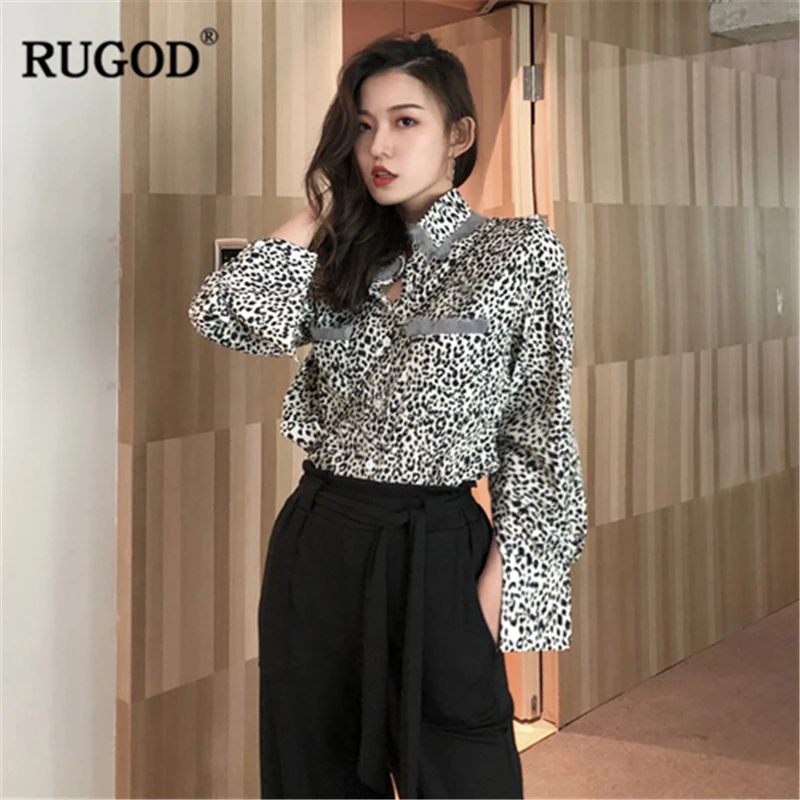 Женская винтажная блузка RUGOD леопардовая шифоновая Длинная 2019 | одежда