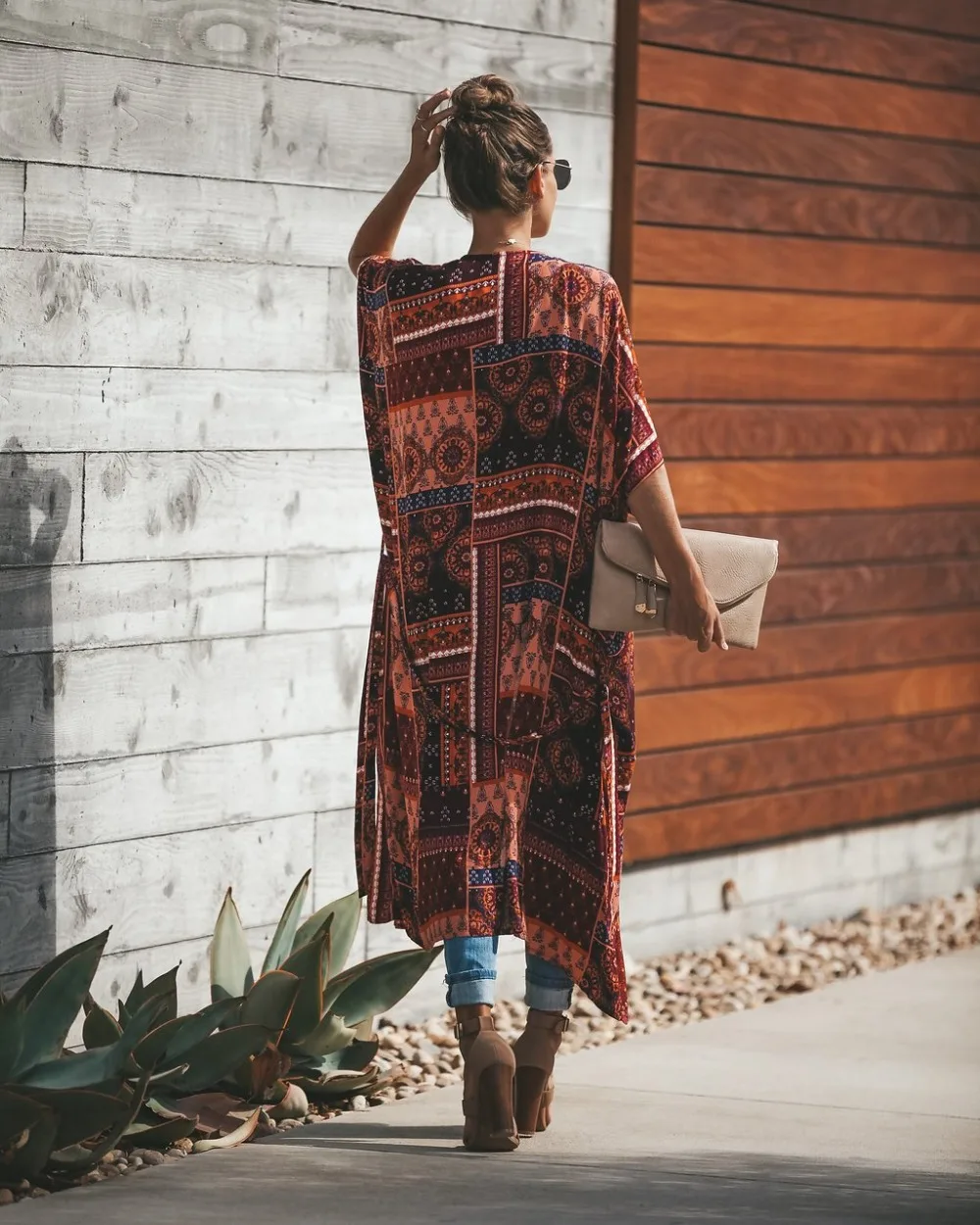 Для женщин шифон блузки Повседневная Цветочный принт длинное пальто Топы с