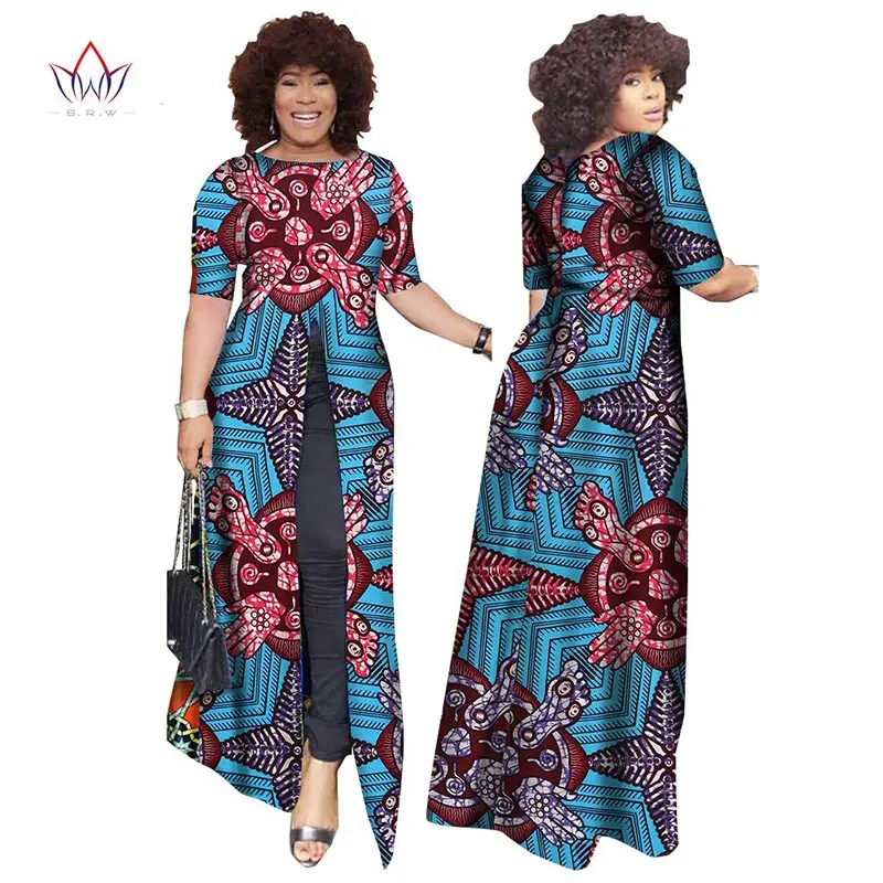 Африканский dashiki африканских платья повседневные Прямые сплит печати Африканский принт хлопок Одежда Сорочка африканского Femme brw WY852