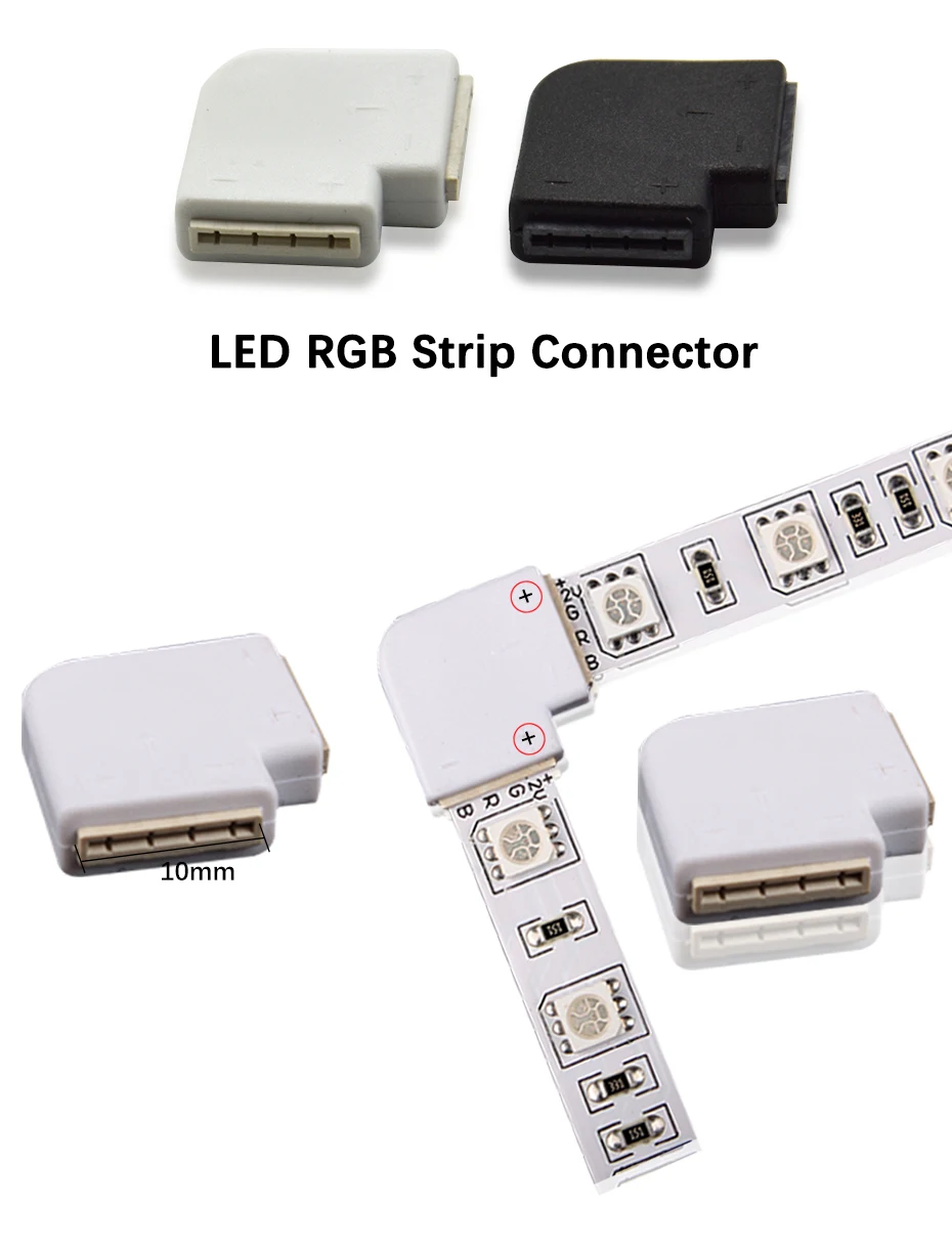 Комплект из 3 предметов, 5 шт. 4 pin Светодиодный разъем L Форма для подключения угловая под прямым углом 10 мм 5050 Светодиодные ленты светильник RGB Цвет Простая установка полосы