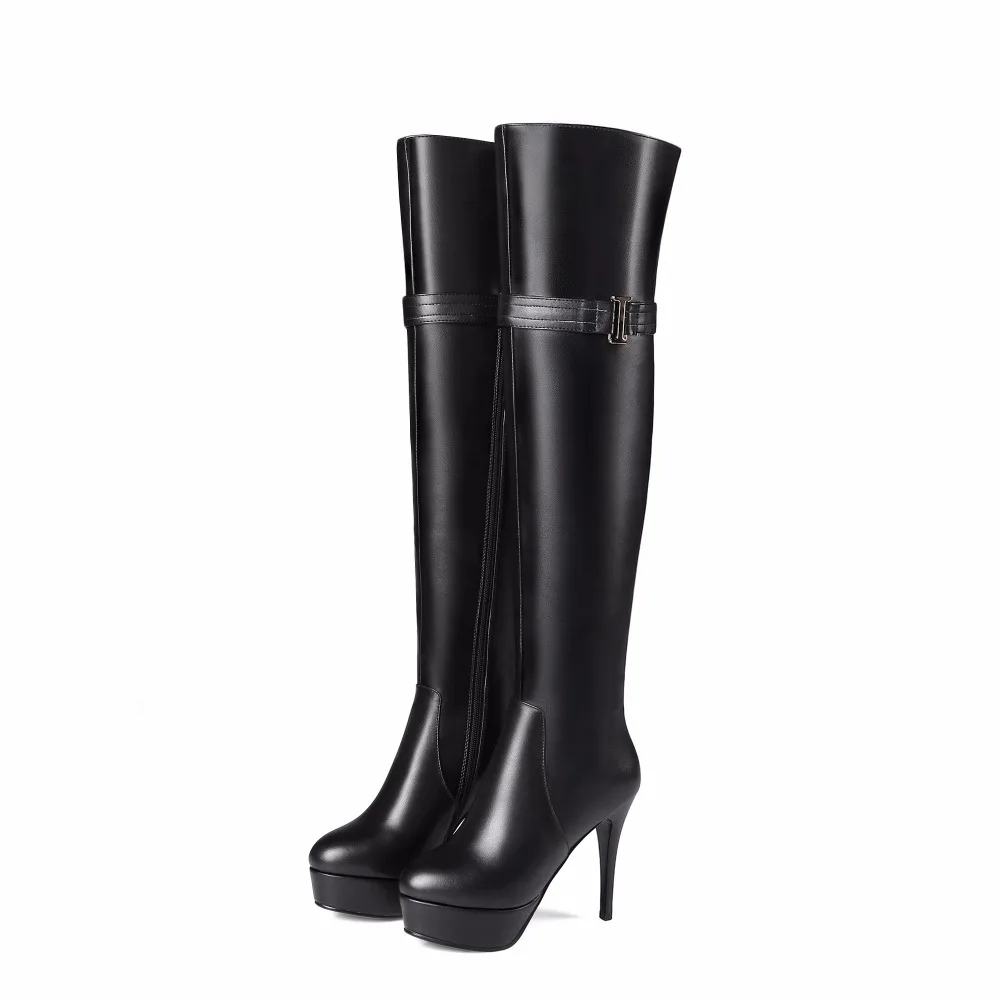 Женские сапоги из натуральной кожи на платформе с круглым носком|thigh high boots women|thigh