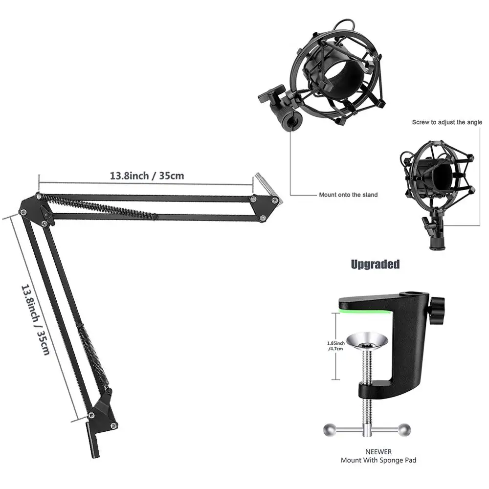 Neewer NW-800 конденсаторный микрофон (черный/серебристый) комплект с USB Звуковая карта