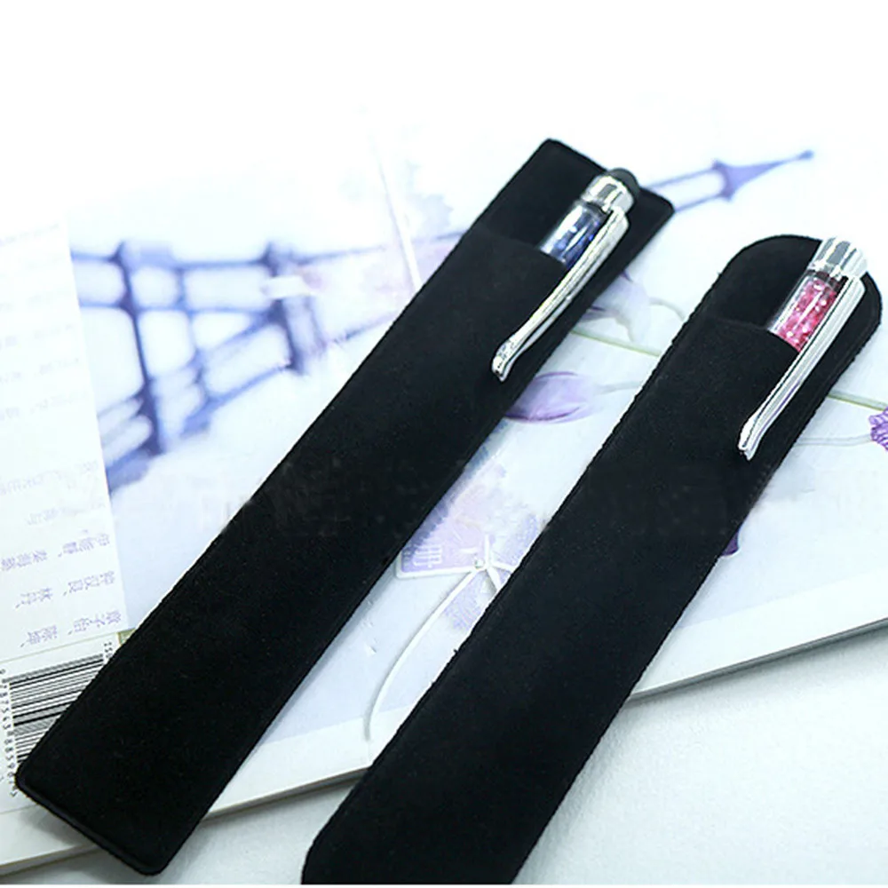 

1Pcs Black Flocking Cloth Pencil Bag Fountain Pen Case Holder for Travel Journal School Supplies